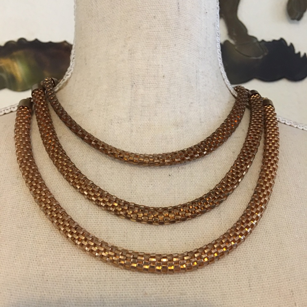 Vintage gold tone layered coil necklace